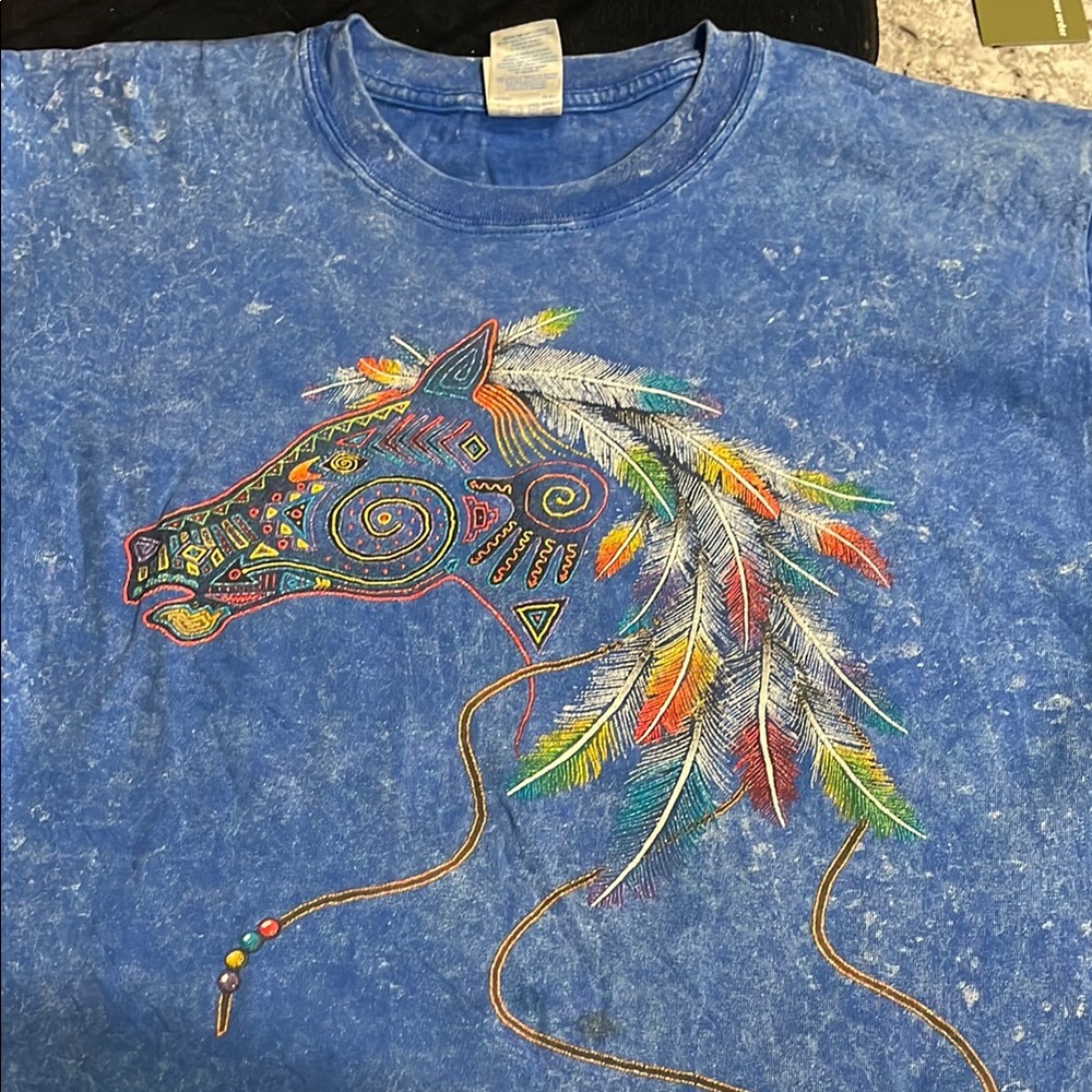 Colorful Horse Graphic Blue T-Shirt